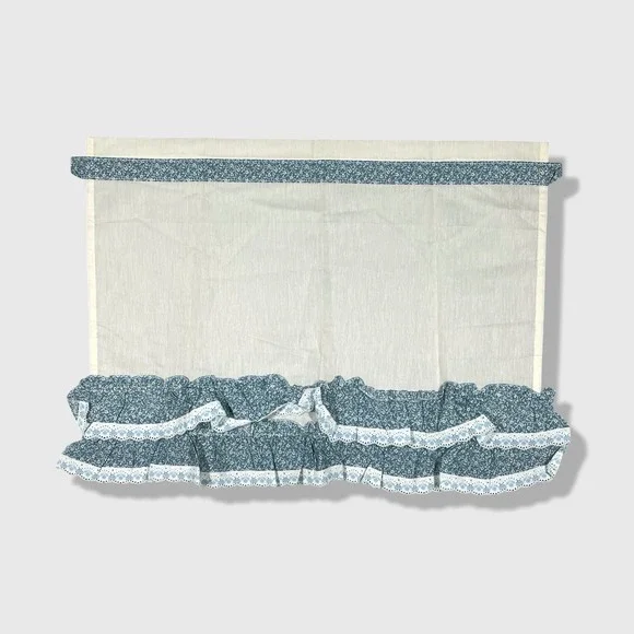 Vintage Curtains Swags Valances Set Blue White Floral Cottagecore Farmhouse - Picture 2 of 8